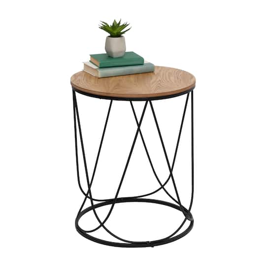 Honey Can Do 24&#x22; Round Side Table with Natural Top